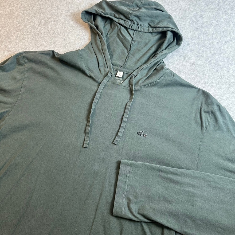 Lacoste Mens Long Sleeve Hooded T-Shirt Olive Green Cotton Size 6 XL F6073